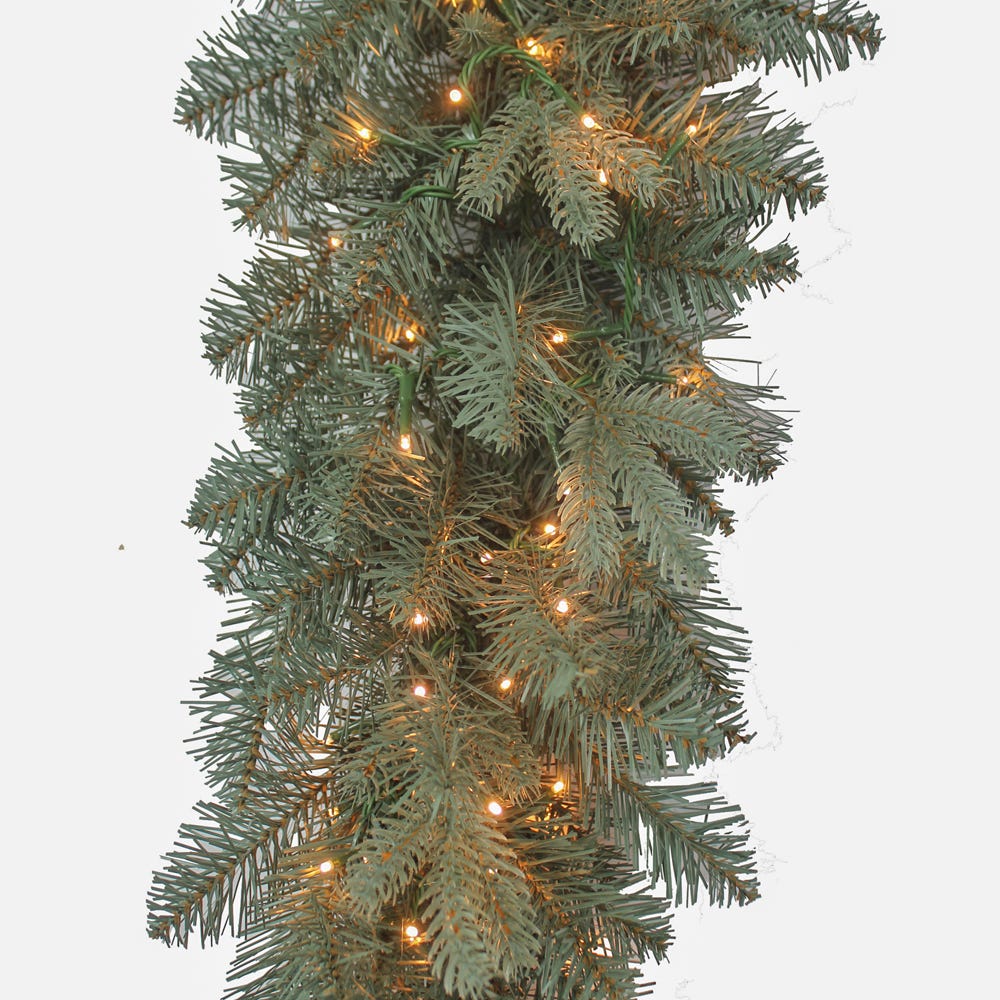 Kurt Adler 9-Foot Pre-Lit Warm White Cluster LED Blue Spruce Garland